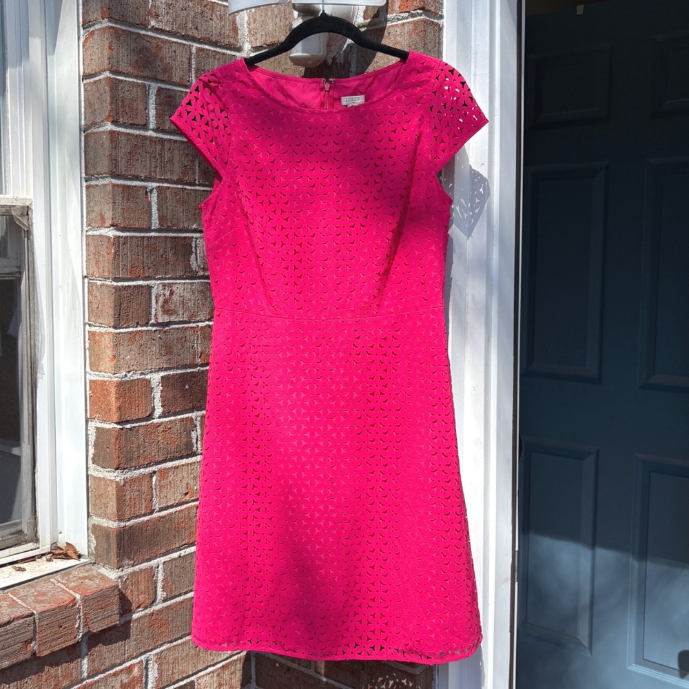 NWT J.Crew Women Hot Pink Laser Cut Sheath Dress Size 8‎